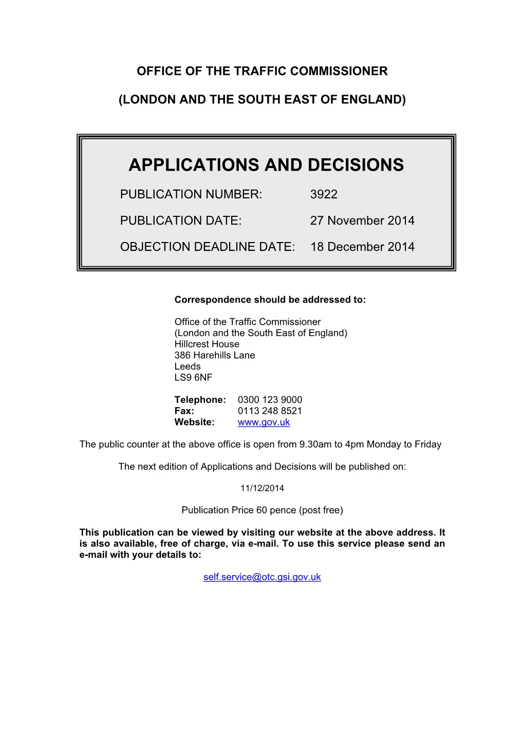 APPLICATIONS and DECISIONS 27 November 2014