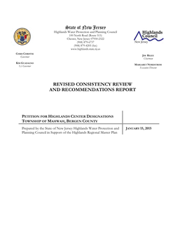 Revised Consistency Review and Recommendations Report and Highlands Center Designation Study, Township of Mahwah