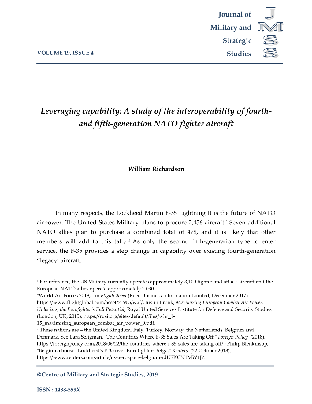 Leveraging Capability: a Study of the Interoperability of Fourth- and Fifth-Generation NATO Fighter Aircraft