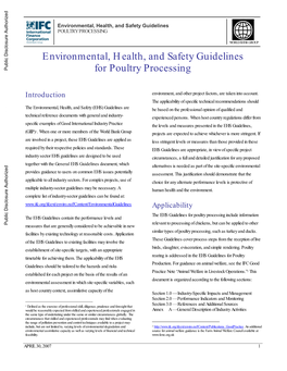 Environmental, Health, and Safety Guidelines for Poultry Processing Introduction