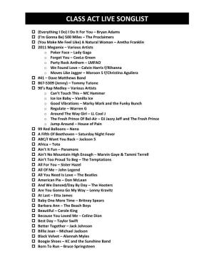 Class Act Live Songlist