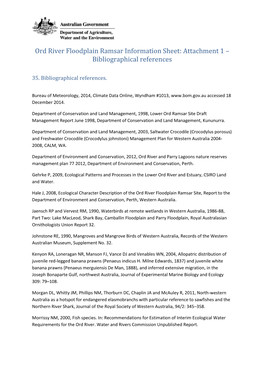 Ord River Floodplain Ramsar Information Sheet: Attachment 1 – Bibliographical References