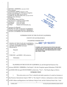 People of the State of California V. Turo Inc. File Stamped Complaint