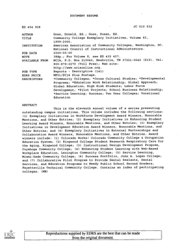 Community College Exemplary Initiatives, Volume XI, 1999-2000. INSTITUTION American Association of Community Colleges, Washington, DC