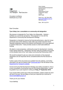 Tyne Valley Line: Consultation on Community Rail Designation