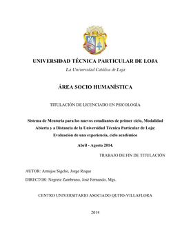 UNIVERSIDAD TÉCNICA PARTICULAR DE LOJA La Universidad Católica De Loja