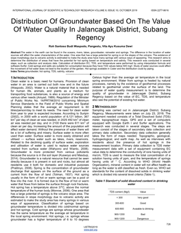 Distribution of Groundwater Based on the Value of Water Quality in Jalancagak District, Subang Regency