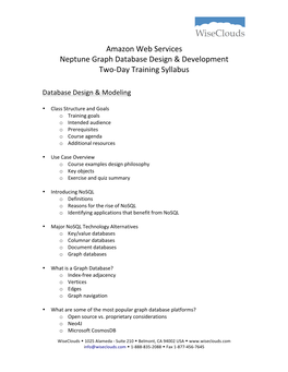 Amazon Web Services Neptune Graph Database Design & Development Two-Day Training Syllabus