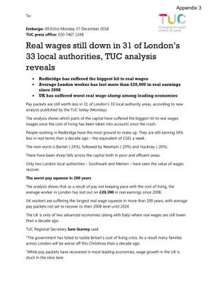 Real Wages Still Down in 31 of London's 33 Local Authorities, TUC
