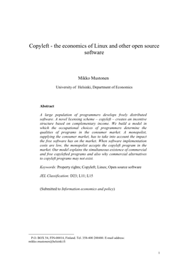 Copyleft - the Economics of Linux and Other Open Source Software