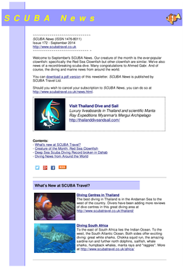 SCUBA News (ISSN 1476-8011) Issue 172 - September 2014 ~~~~~~~~~~~~~~~~~~~~~~~~~~~ ~