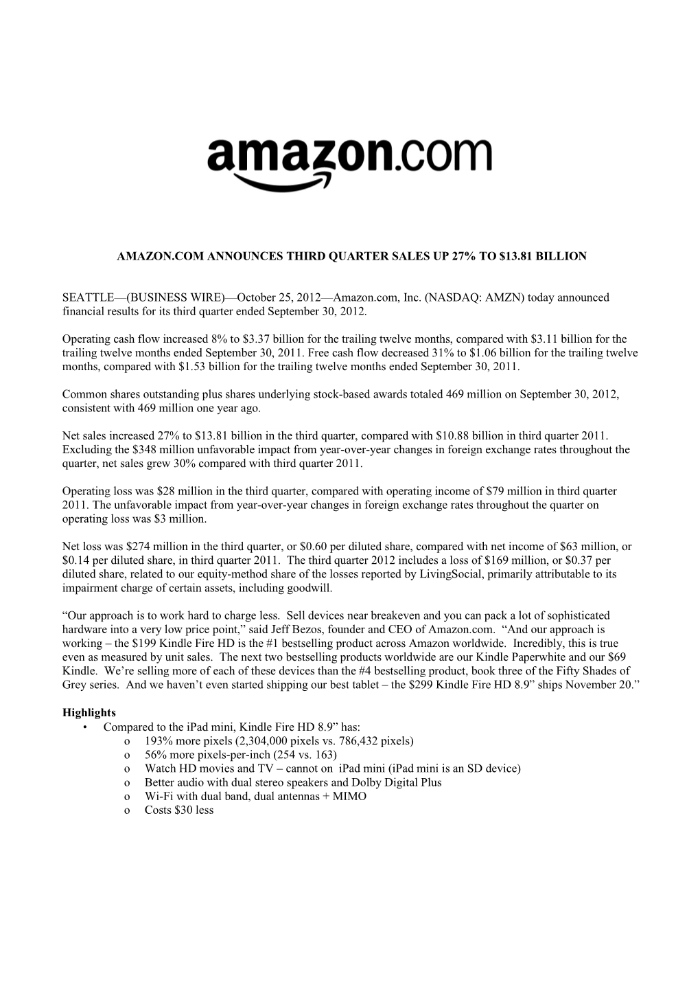 October 25, 2012—Amazon.Com, Inc
