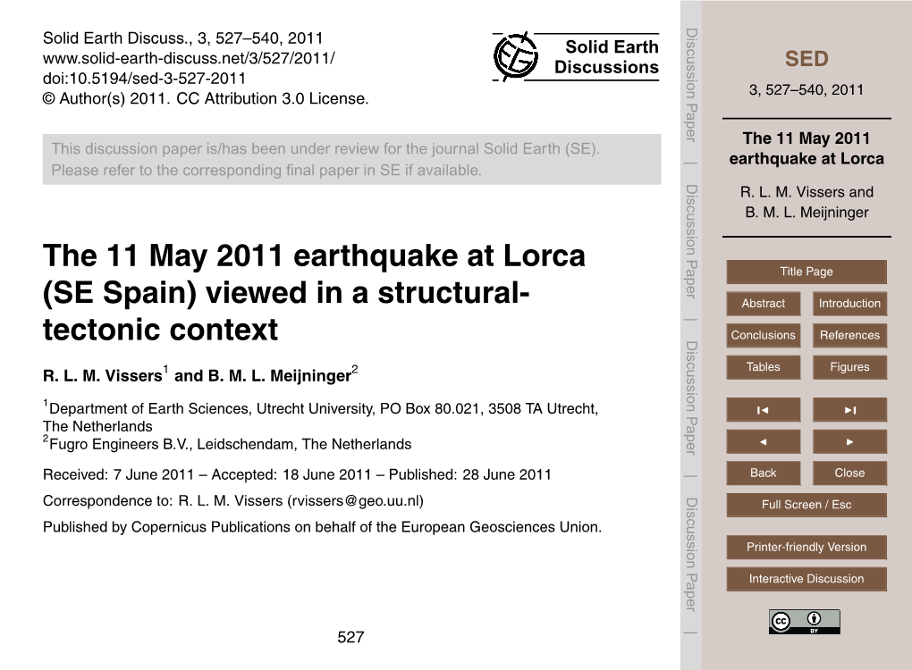 The 11 May 2011 Earthquake at Lorca Title Page