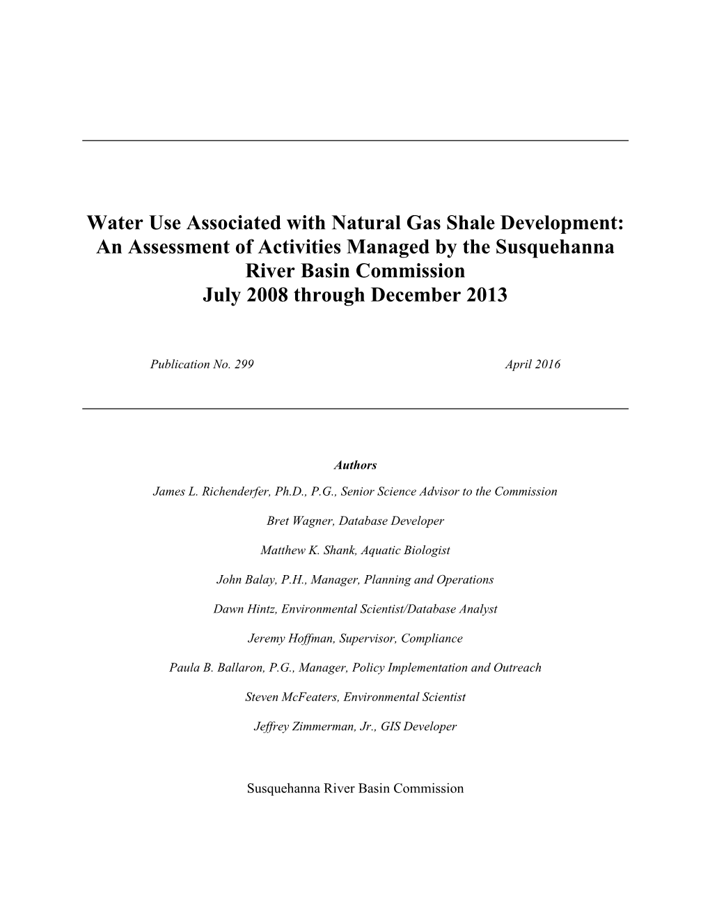 Water Use Associated with Natural Gas Shale Development