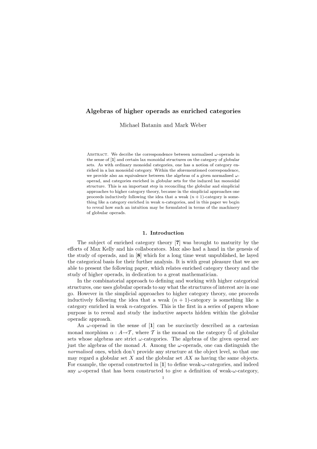 Algebras of Higher Operads As Enriched Categories