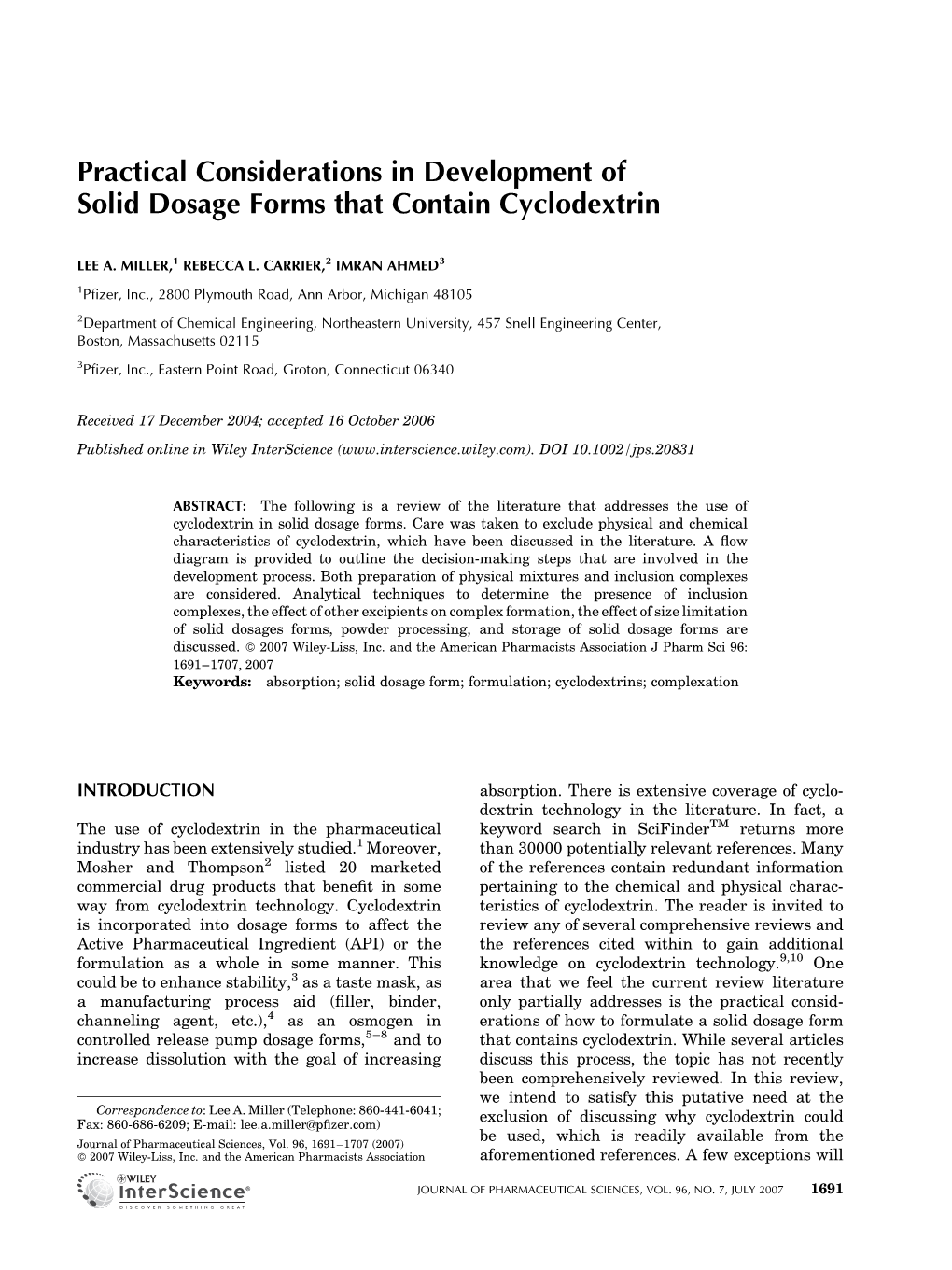 Practical Considerations in Development of Solid Dosage Forms That Contain Cyclodextrin