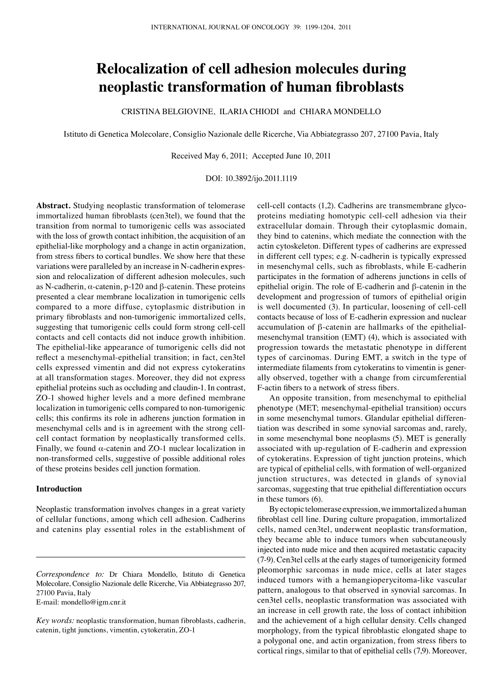 Relocalization of Cell Adhesion Molecules During Neoplastic Transformation of Human Fibroblasts