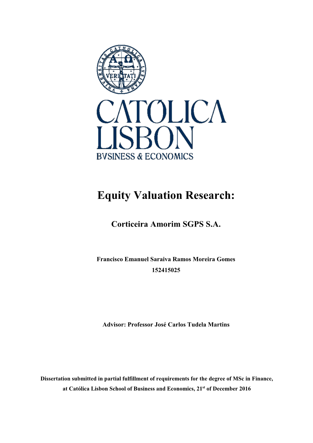 Equity Valuation Research: Corticeira Amorim SGPS SA