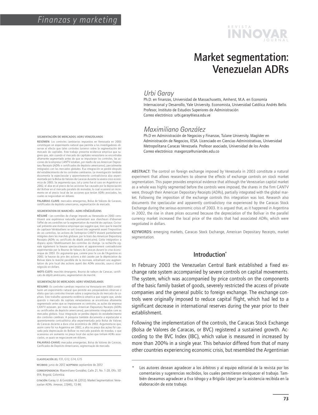 Segmentation De Marchés: Adrs Vénézuéliens