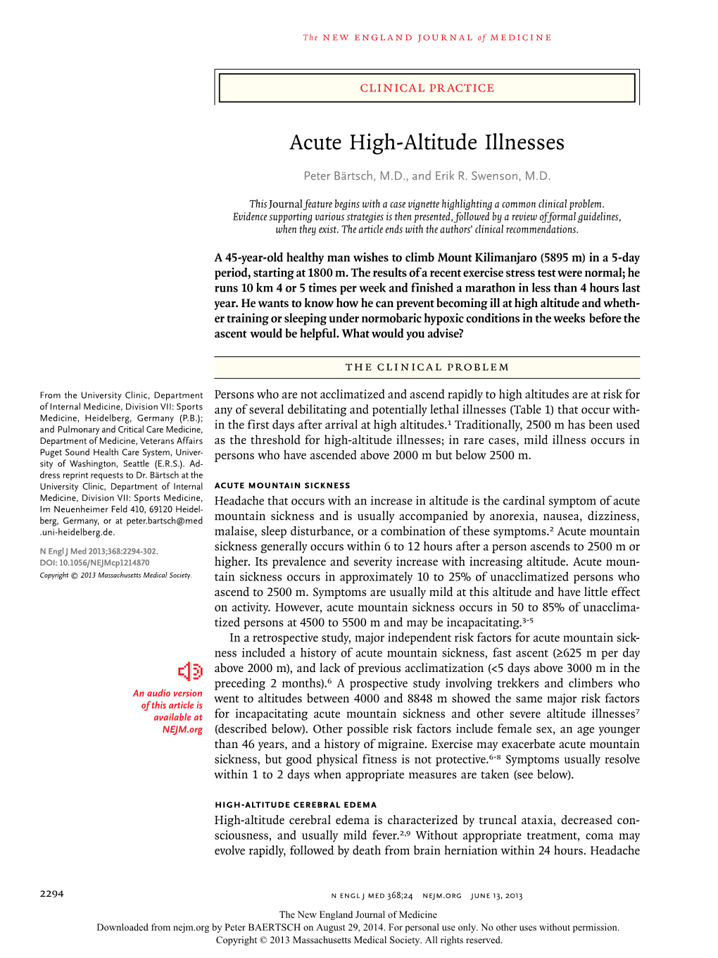 Acute High-Altitude Illnesses