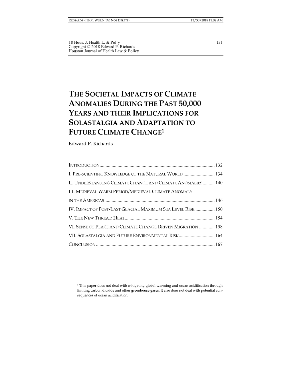 Edward P. Richards, the Lessons of Human Adaptation to Climate