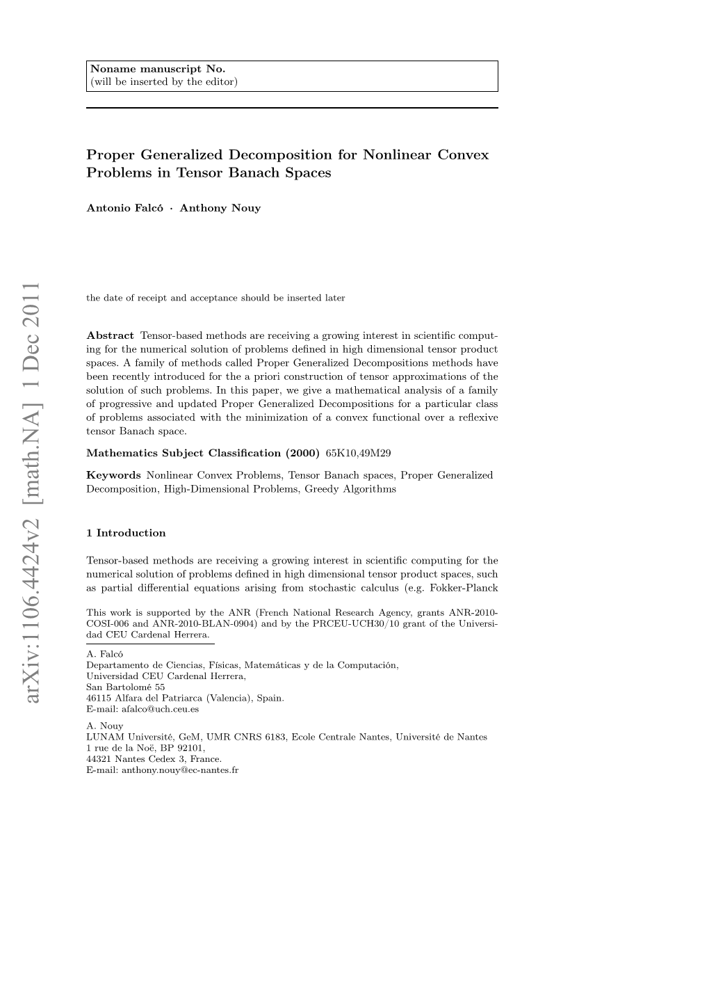 Proper Generalized Decomposition for Nonlinear Convex Problems In
