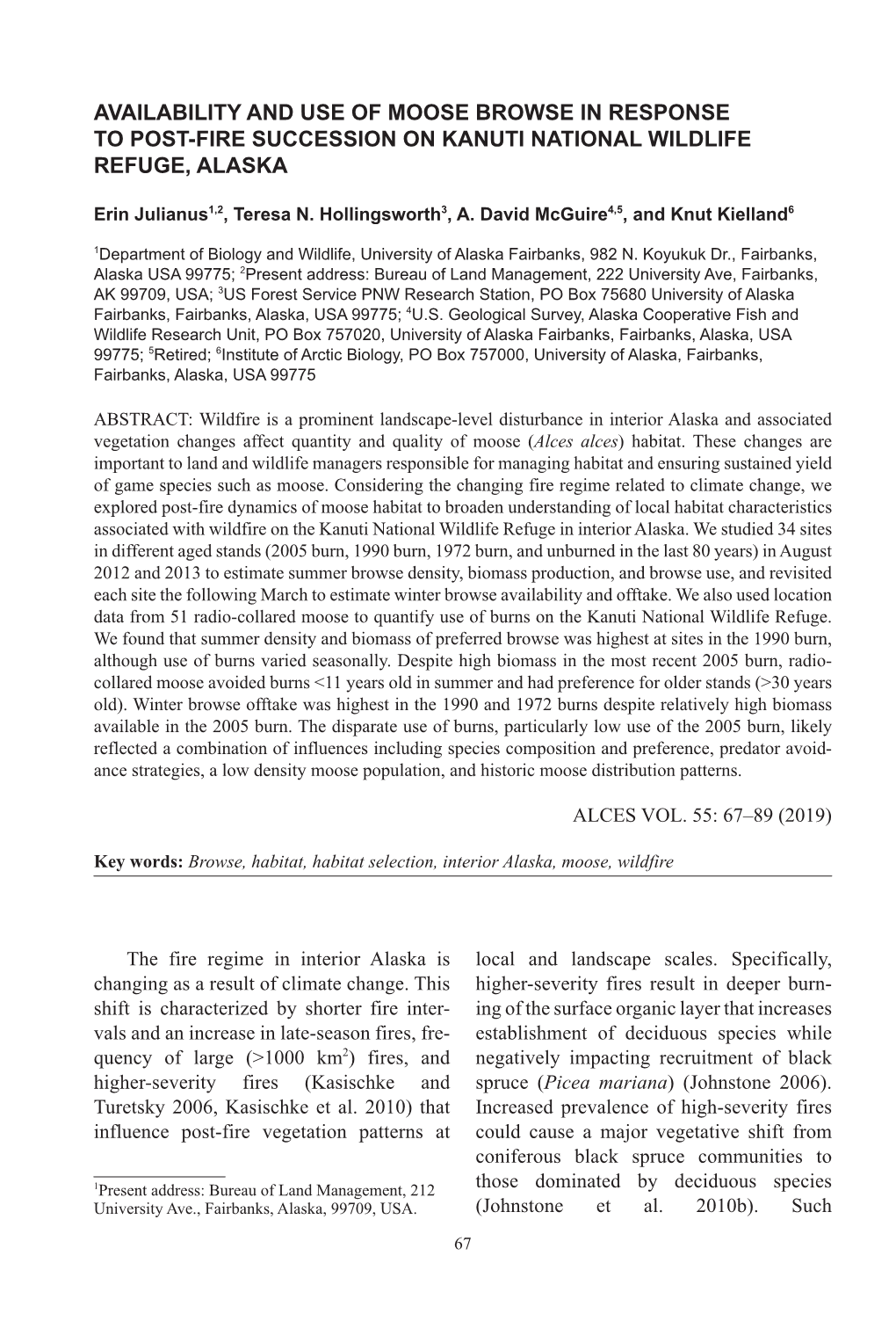 Availability and Use of Moose Browse in Response to Post-Fire Succession on Kanuti National Wildlife Refuge, Alaska