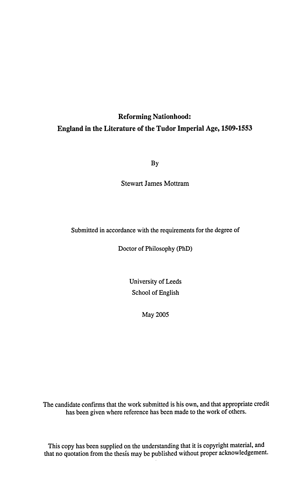 England in the Literature of the Tudor Imperial Age, 1509-1553 Stewart