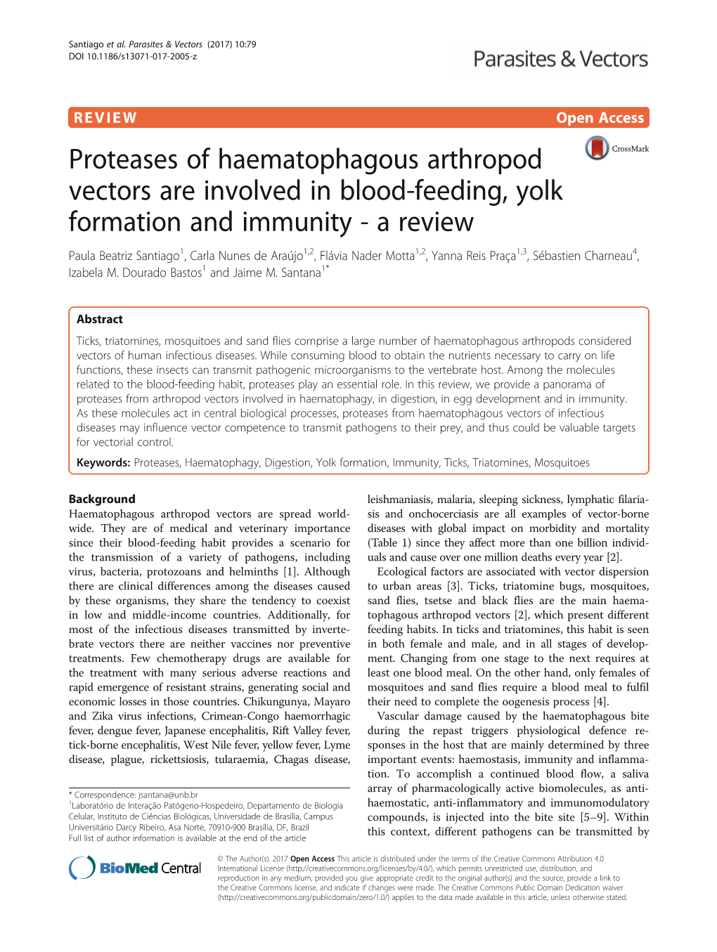 Proteases of Haematophagous Arthropod Vectors