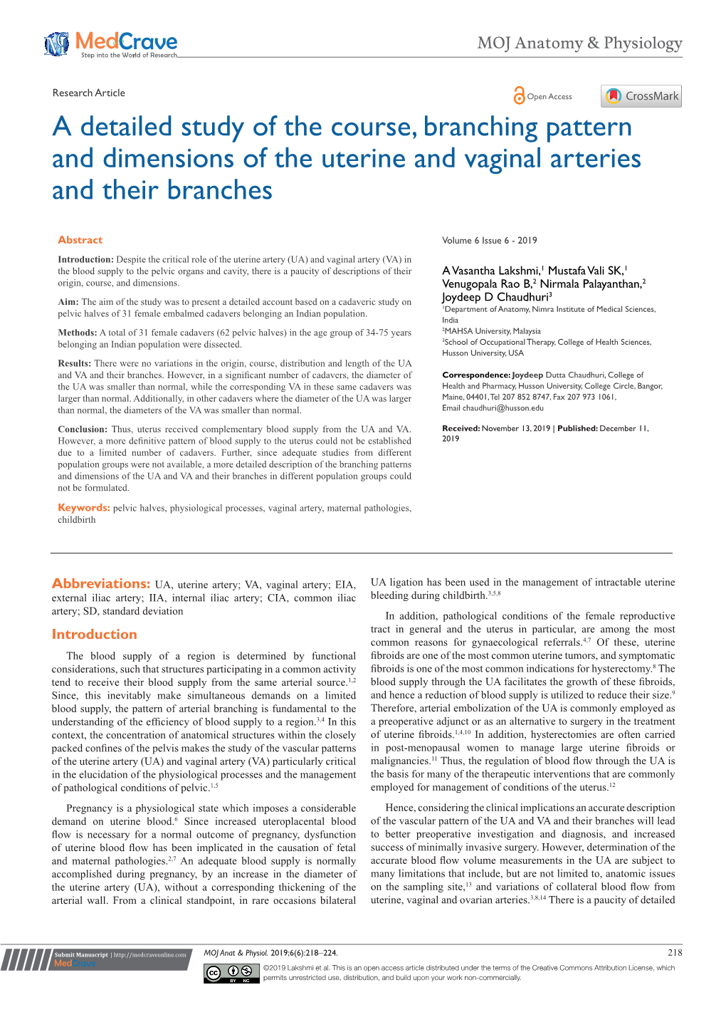 A Detailed Study of the Course, Branching Pattern and Dimensions of the Uterine and Vaginal Arteries and Their Branches