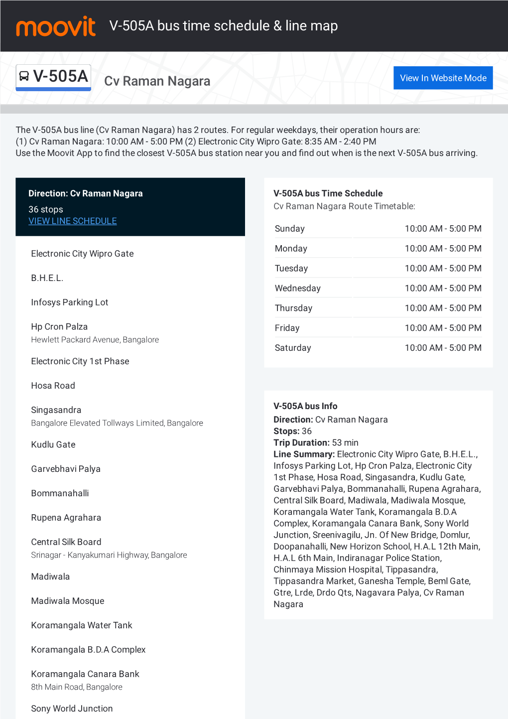 V-505A Bus Time Schedule & Line Route