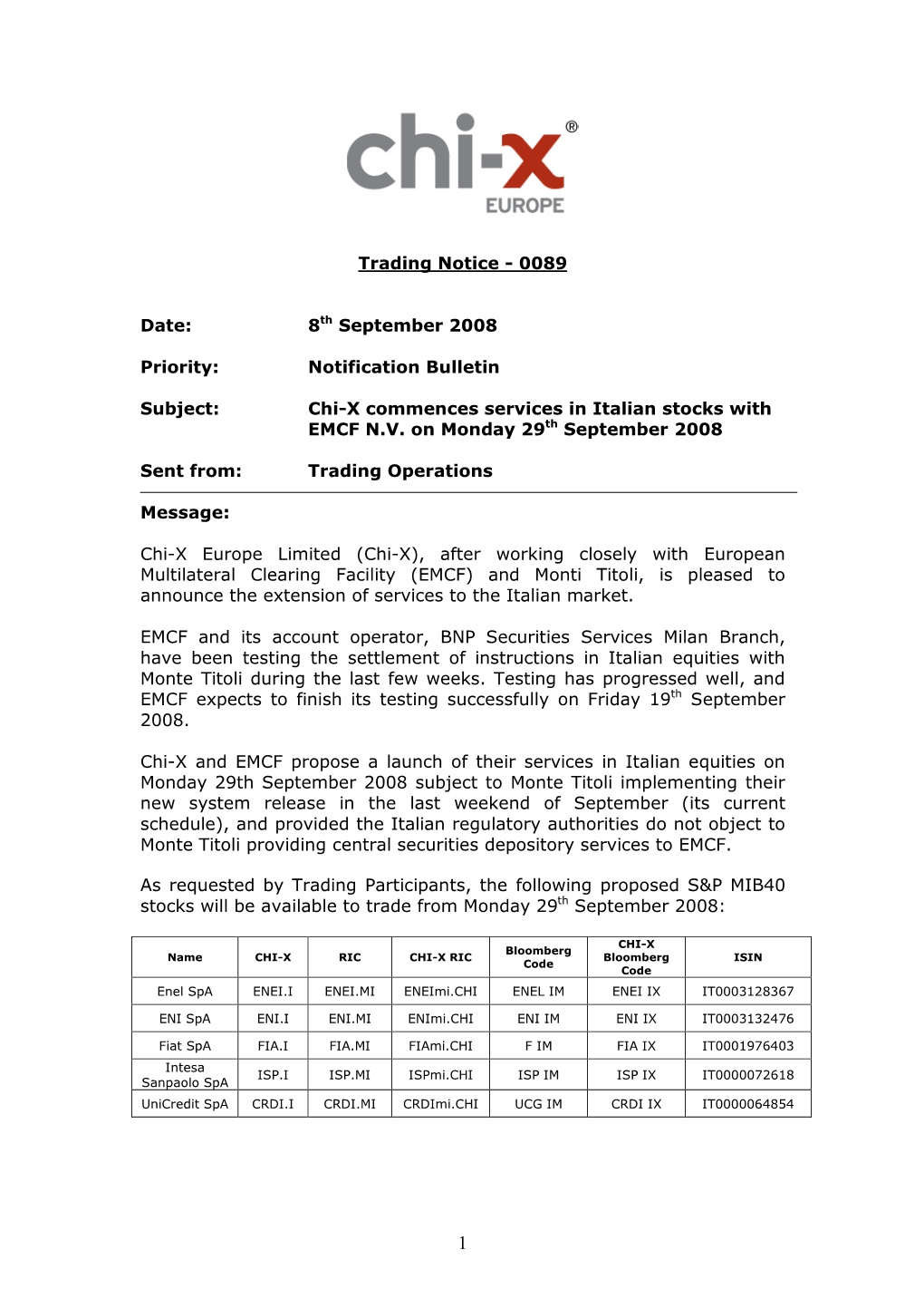 Trading Notice - 0089