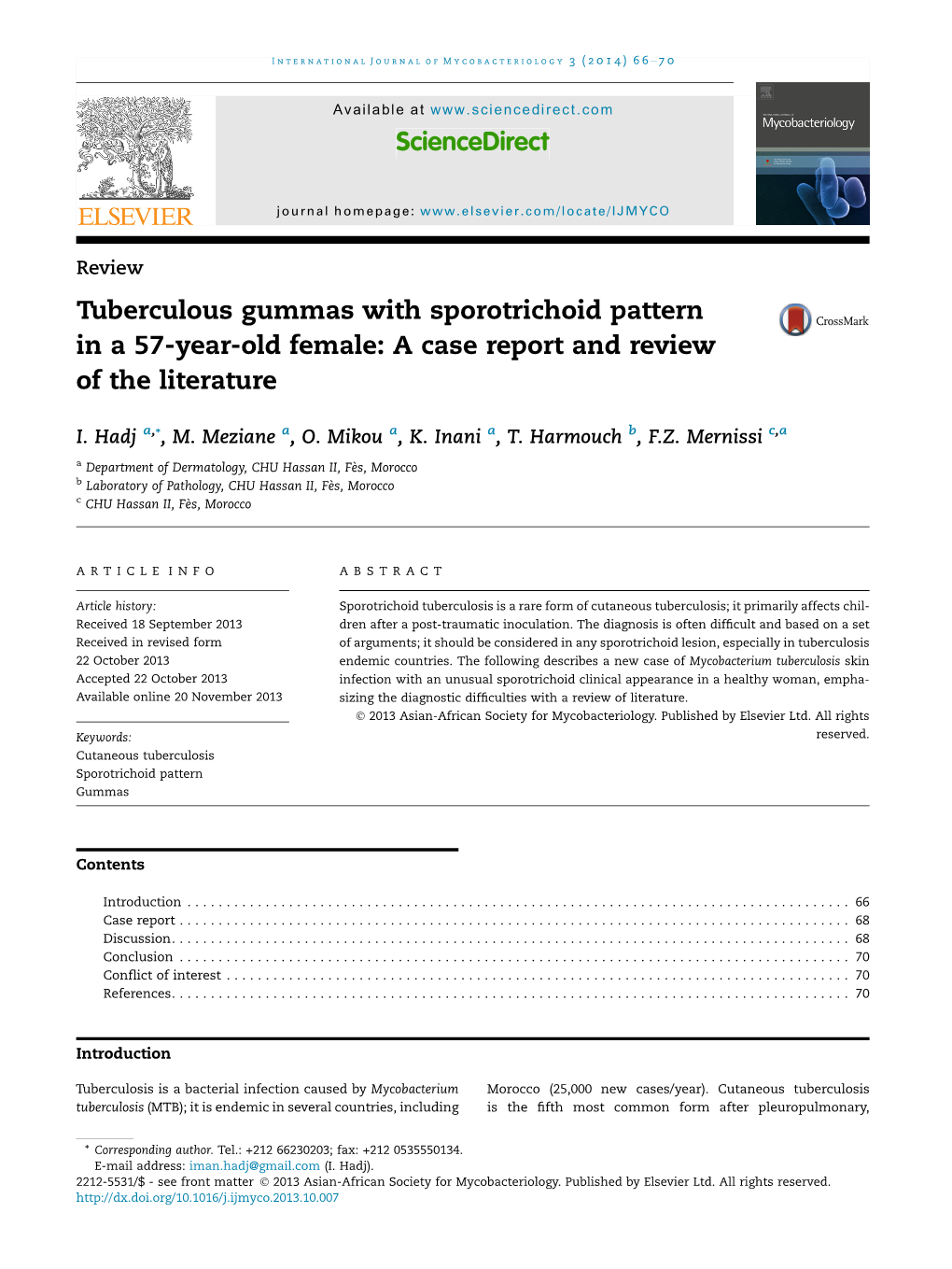 Tuberculous Gummas with Sporotrichoid Pattern in a 57-Year-Old Female: a Case Report and Review of the Literature