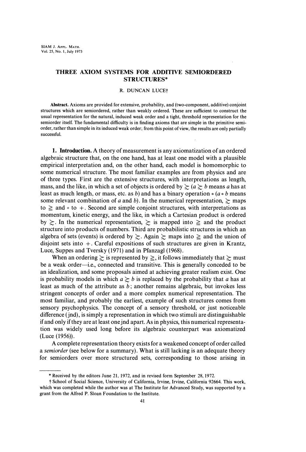 Three Axiom Systems for Additive Semi-Ordered Structures