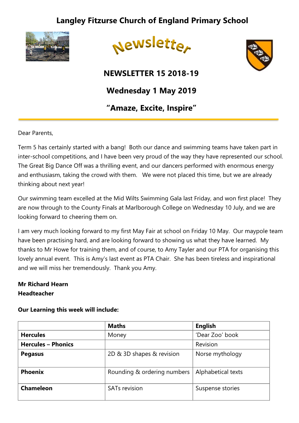 Langley Fitzurse Church of England Primary School NEWSLETTER 15