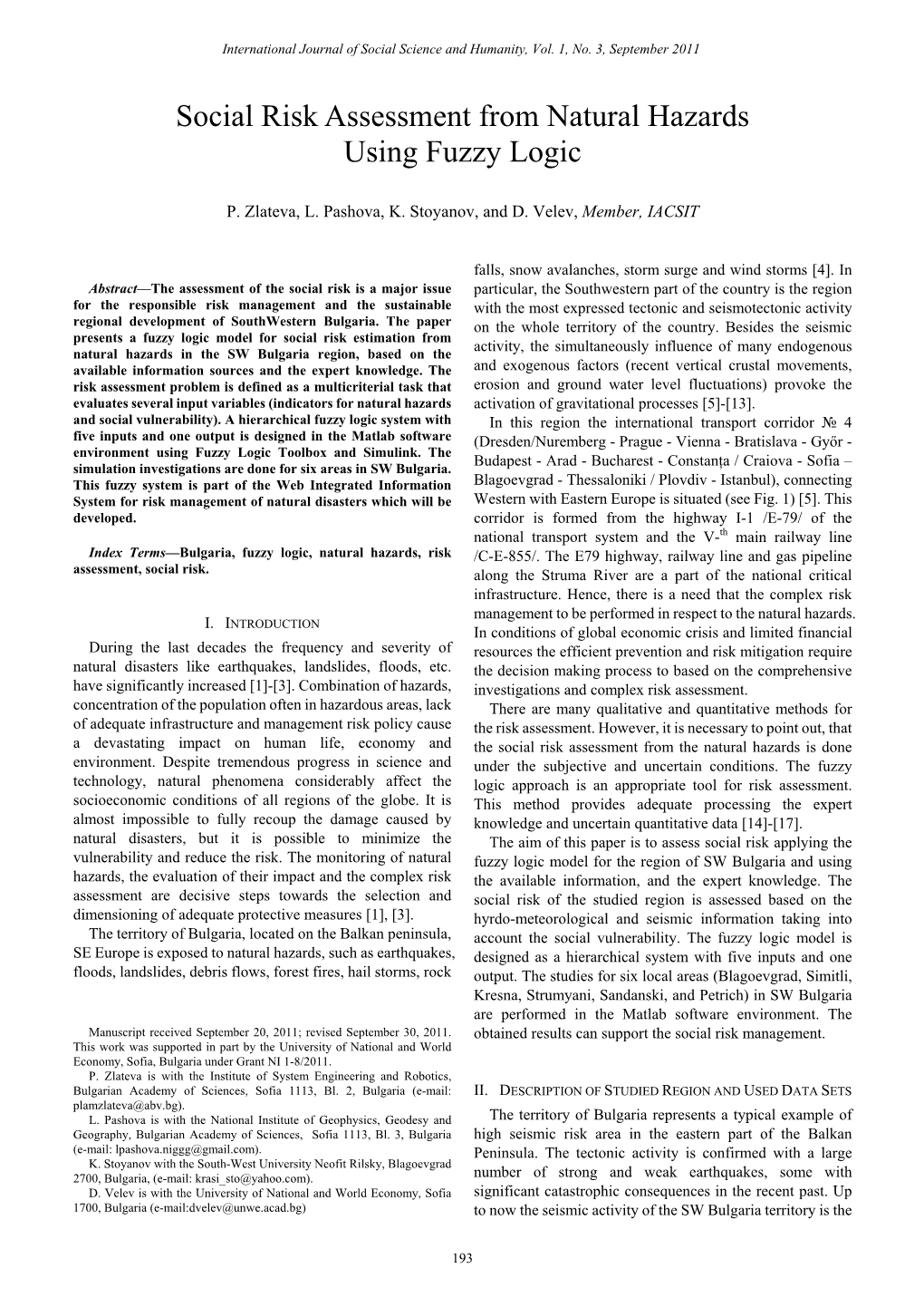 Social Risk Assessment from Natural Hazards Using Fuzzy Logic