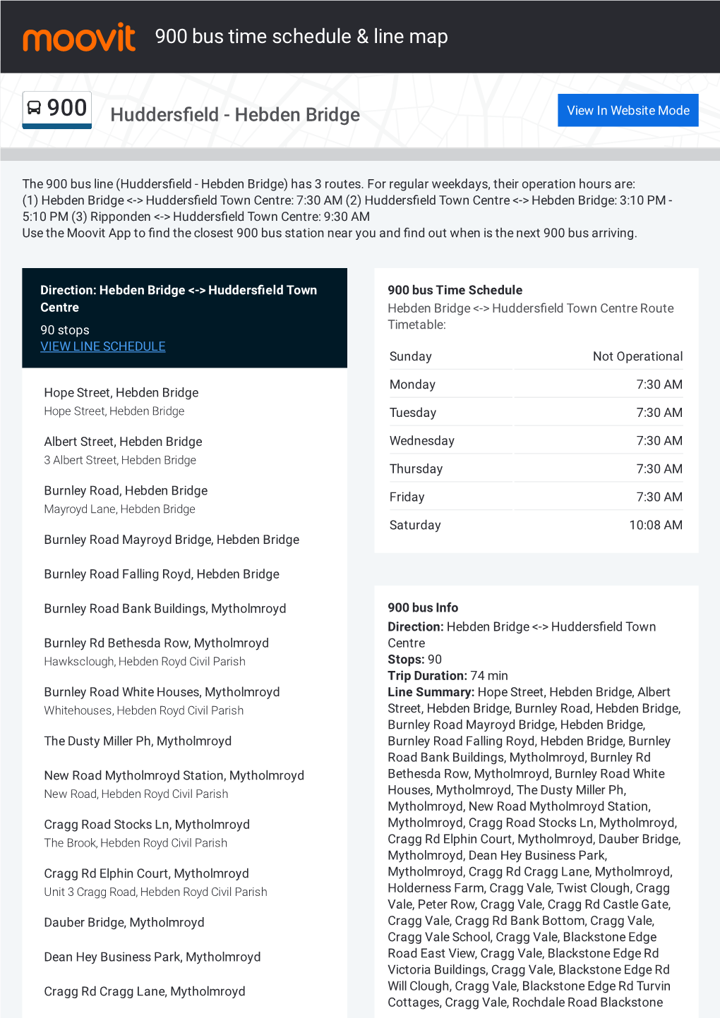 900 Bus Time Schedule & Line Route