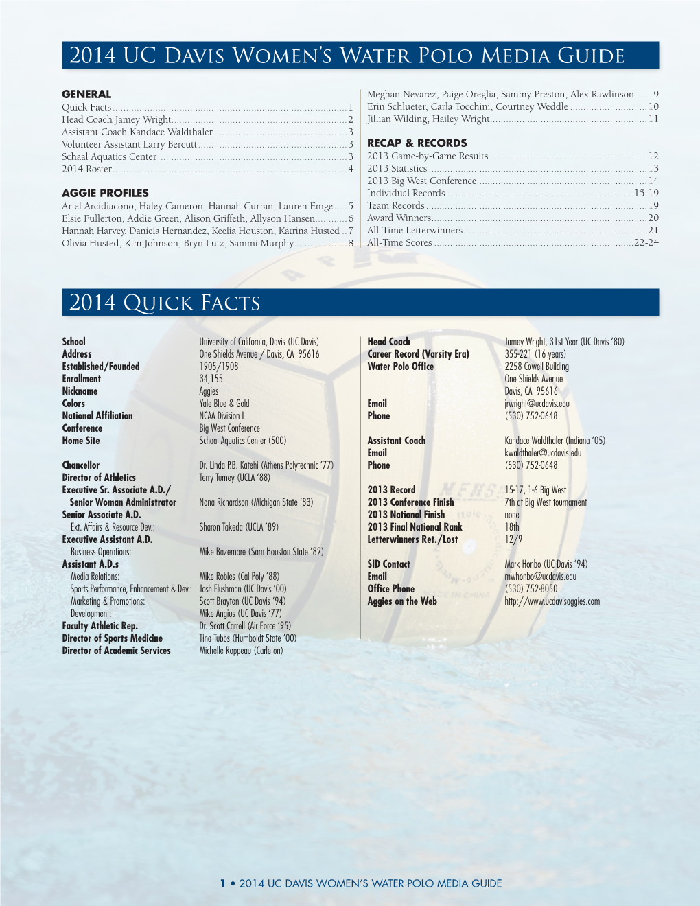2014 UC Davis Women's Water Polo Media Guide