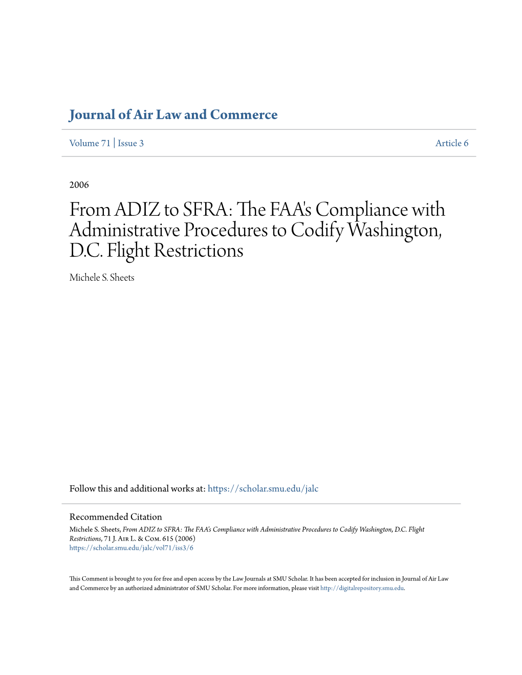 From ADIZ to SFRA: the AF A's Compliance with Administrative Procedures to Codify Washington, D.C