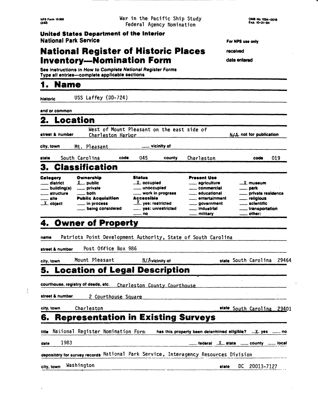 National Register Off Historic Places Inventory Nomination Form 6. Representation in Existing Surveys___