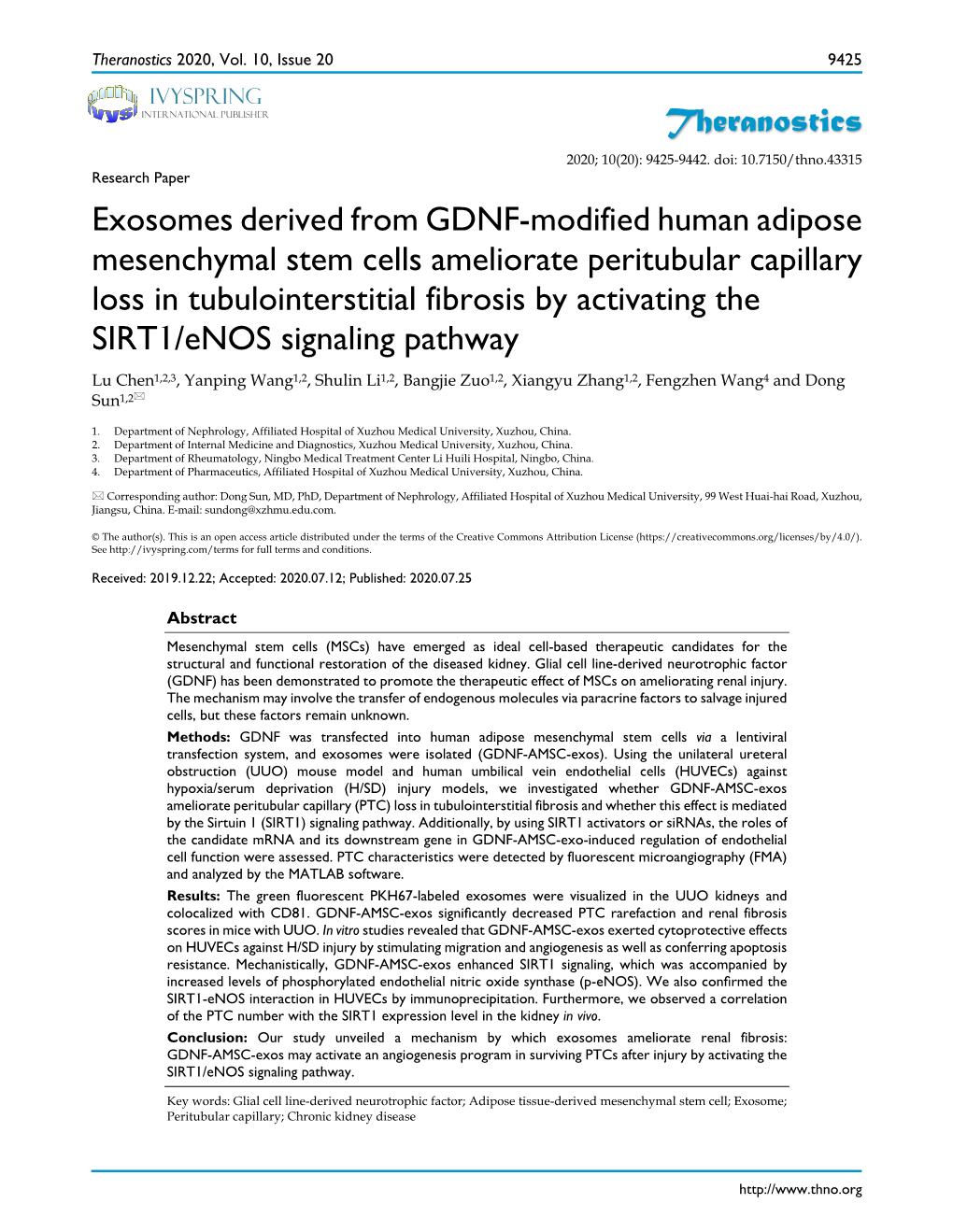 Theranostics Exosomes Derived from GDNF-Modified Human Adipose