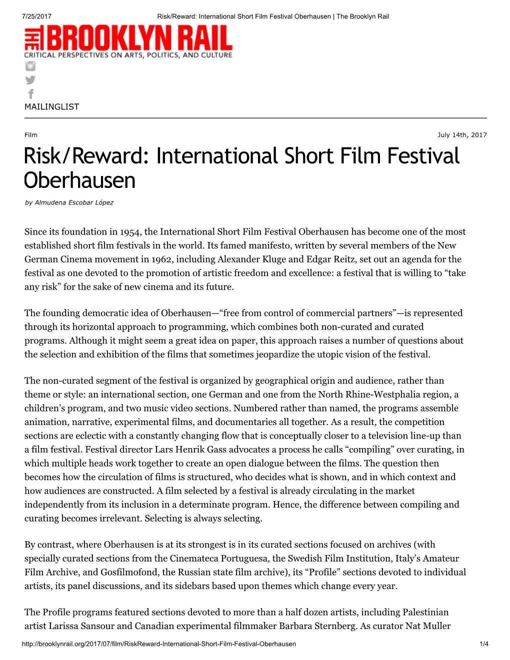 Risk/Reward: International Short Film Festival Oberhausen | the Brooklyn Rail