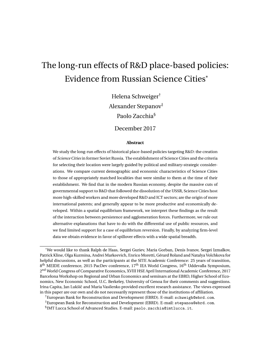 The Long-Run Effects of R&D Place-Based Policies