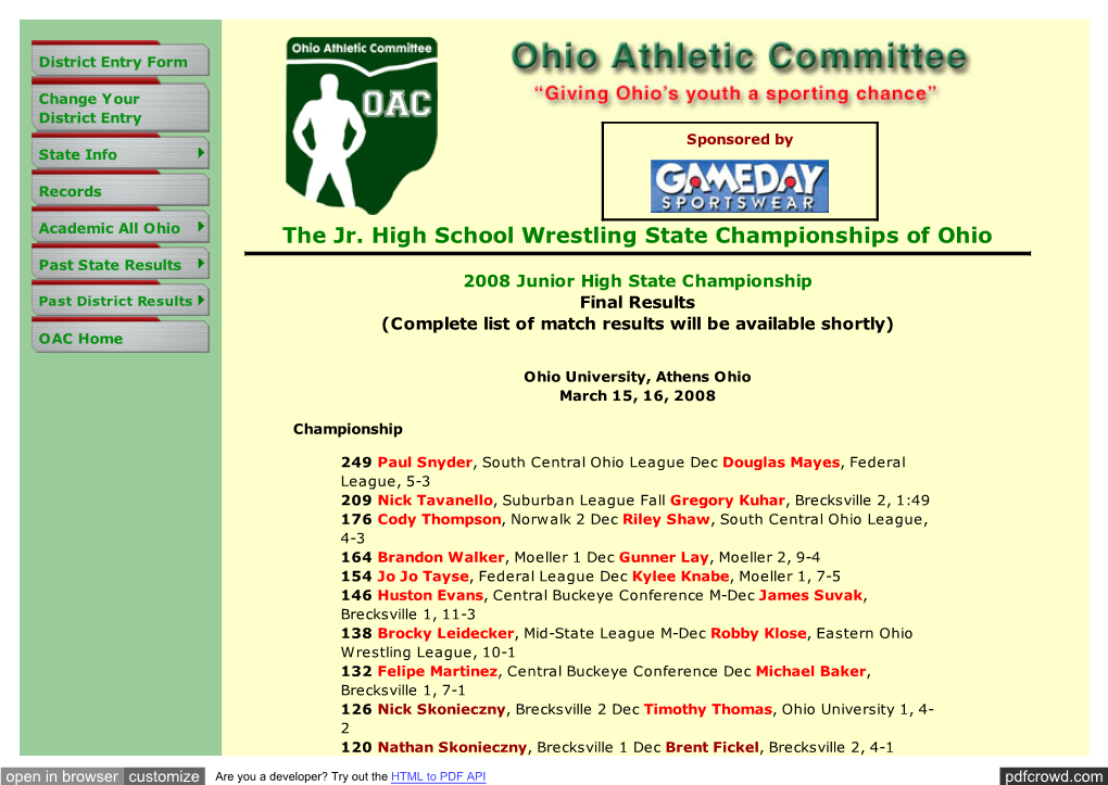 Welcome to the Ohio Athletic Committee Junior High