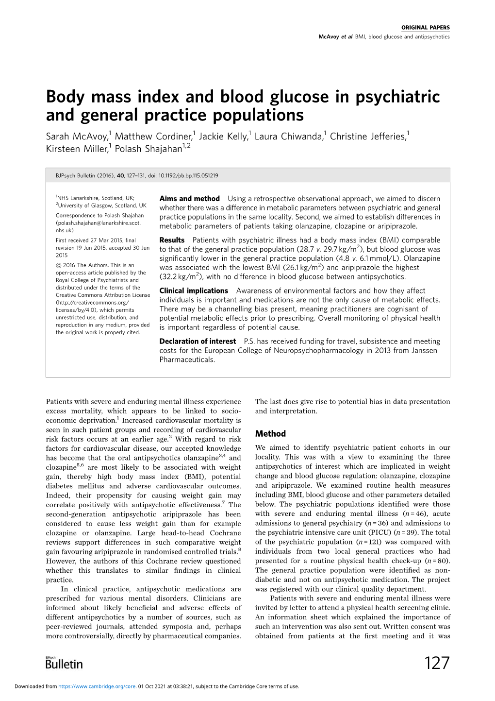 Body Mass Index and Blood Glucose in Psychiatric and General Practice