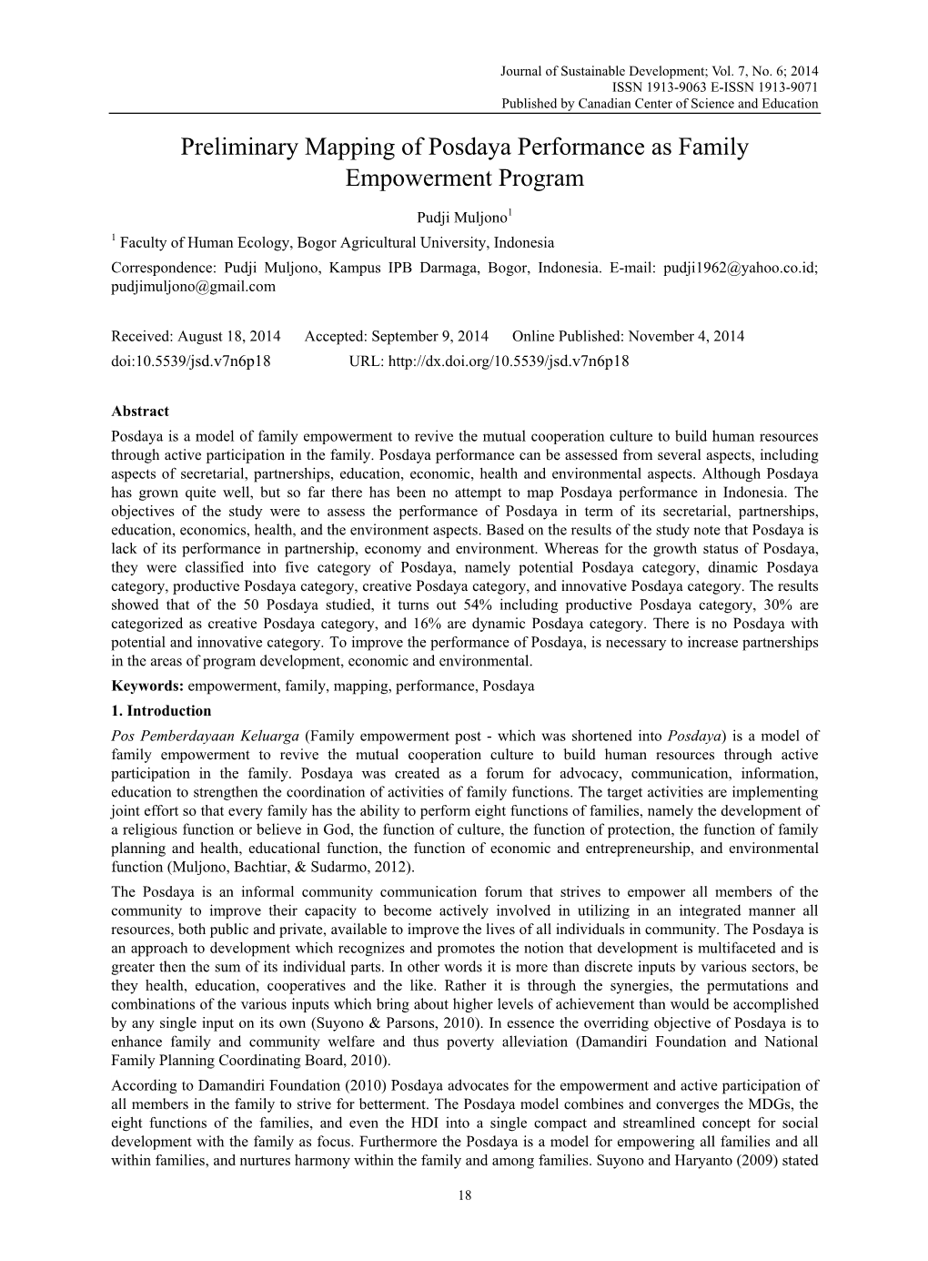 Preliminary Mapping of Posdaya Performance As Family Empowerment Program