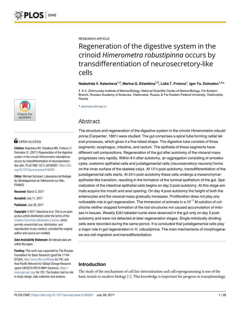 Regeneration of the Digestive System in the Crinoid Himerometra Robustipinna Occurs by Transdifferentiation of Neurosecretory-Like Cells