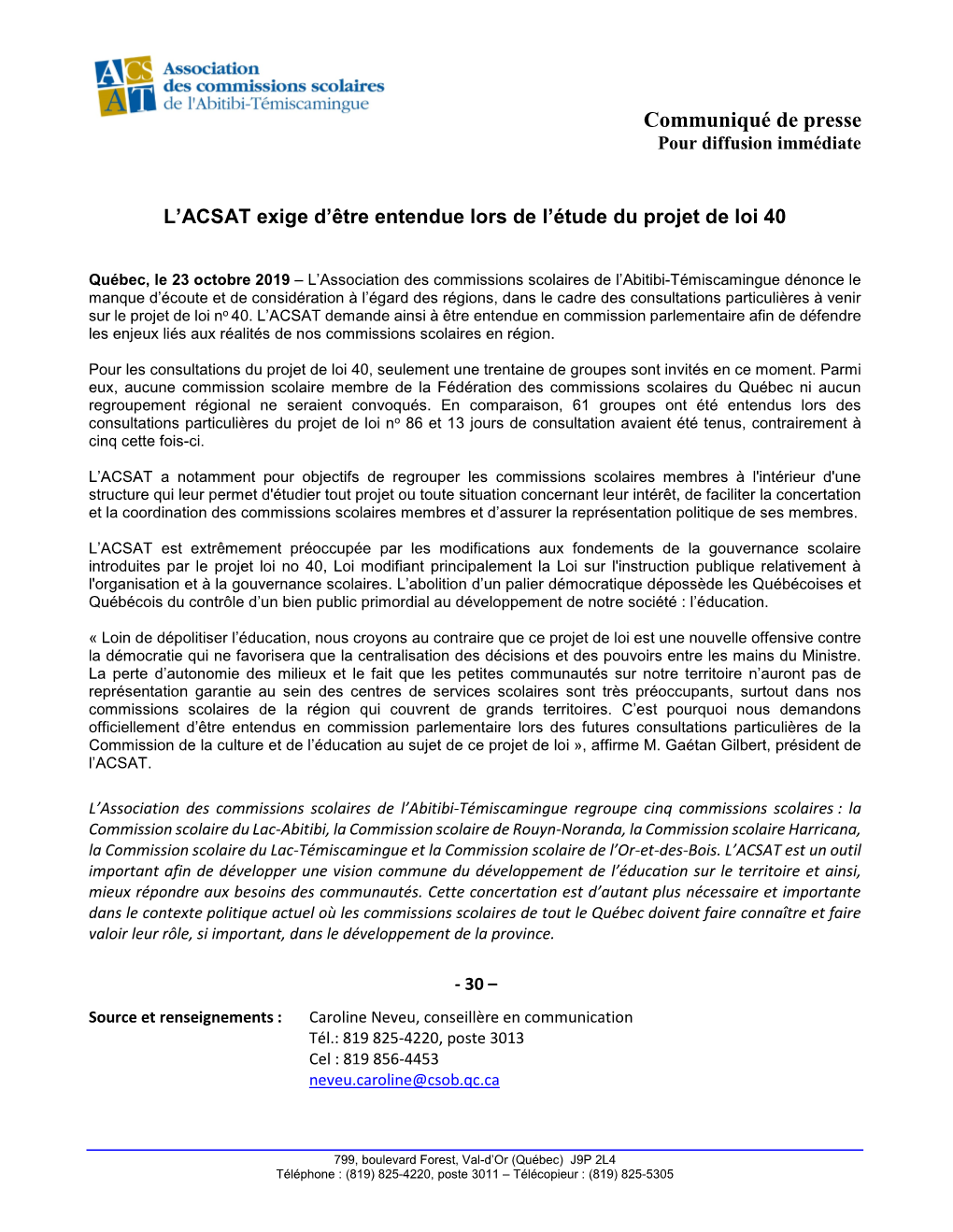 L'acsat Exige D'être Entendue En Consultation