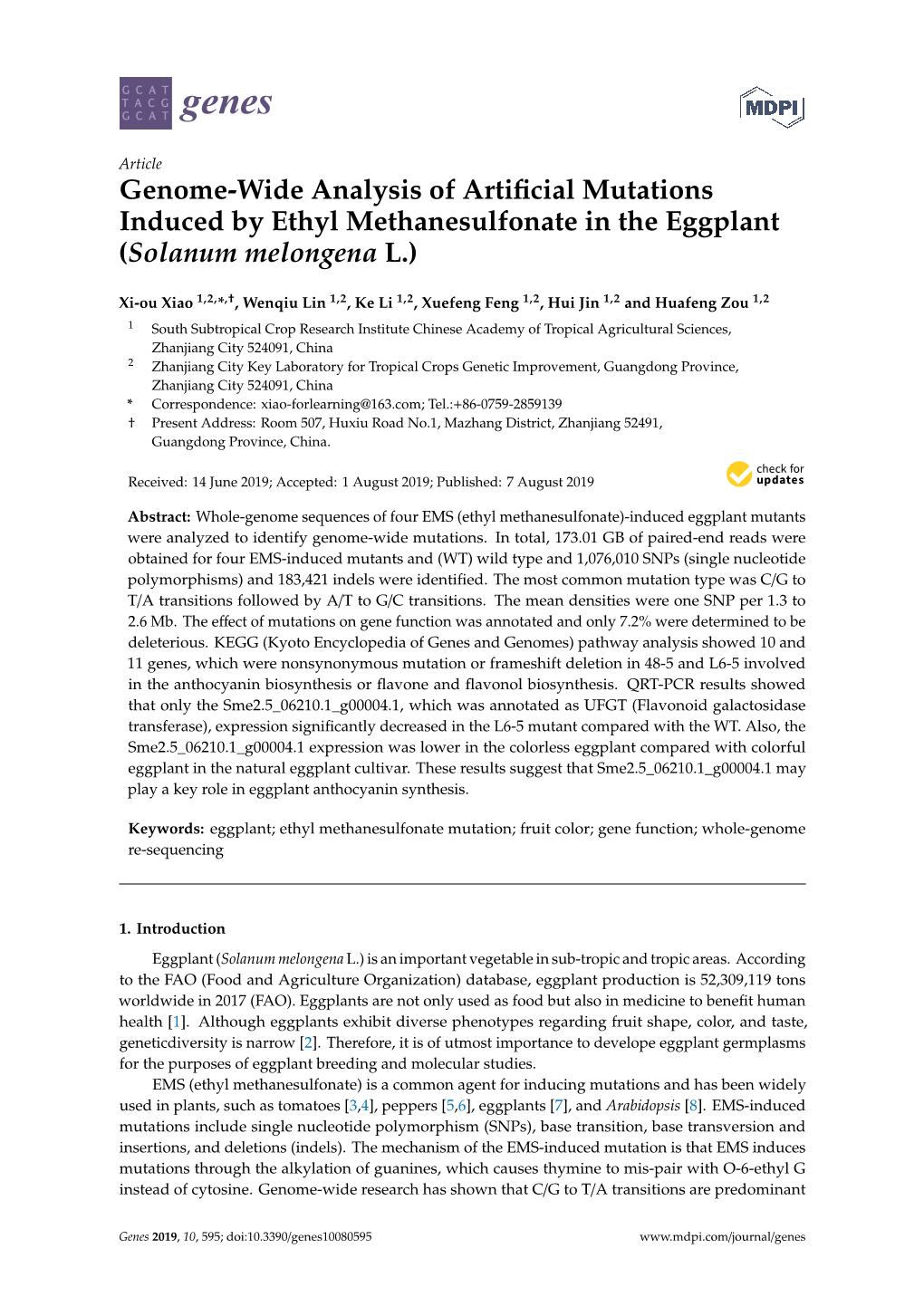 Genome-Wide Analysis of Artificial Mutations Induced by Ethyl