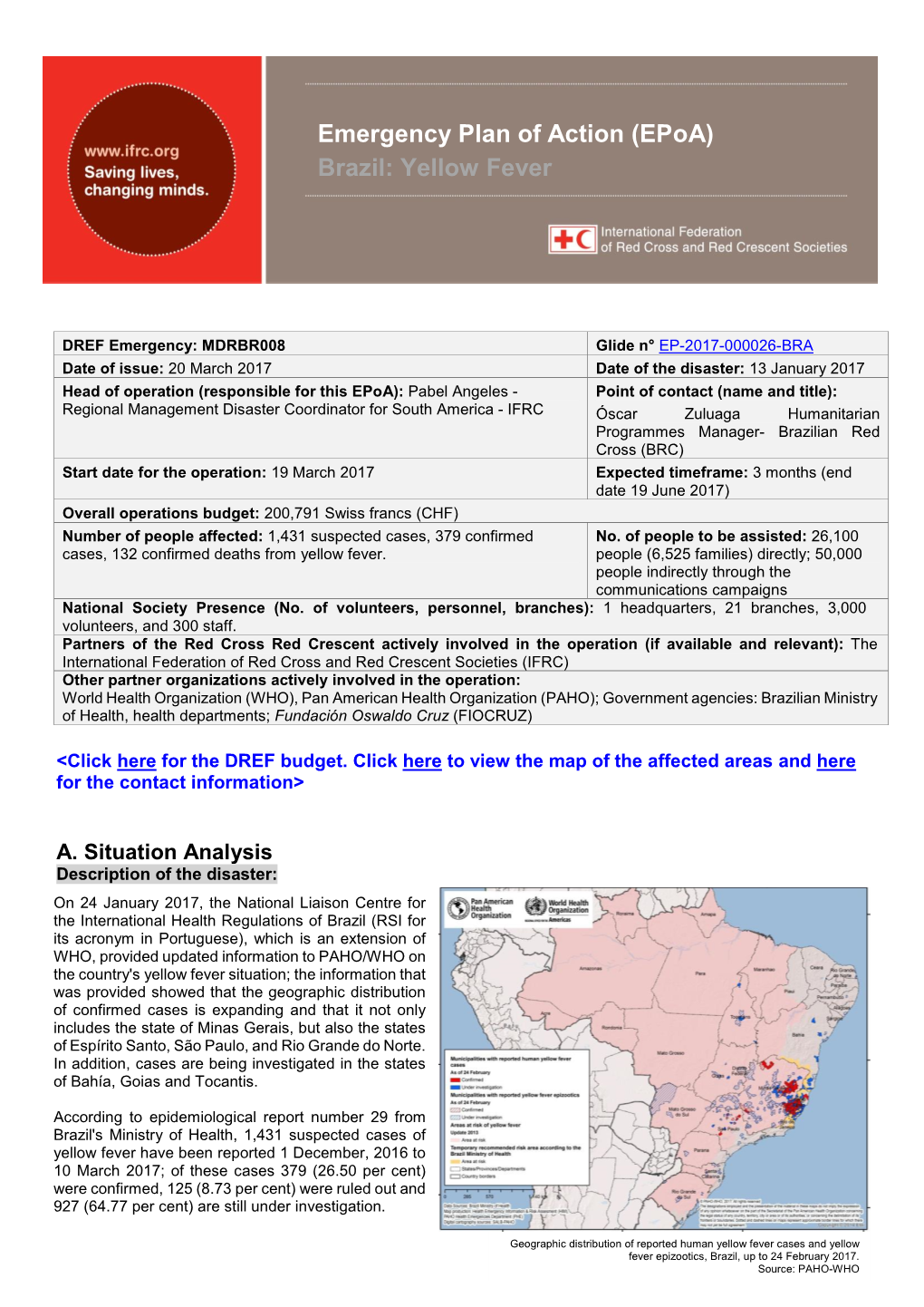 Emergency Plan of Action (Epoa) Brazil: Yellow Fever